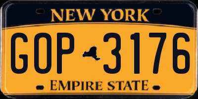NY license plate GOP3176