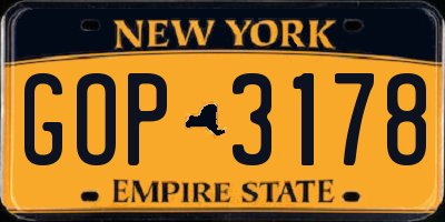 NY license plate GOP3178