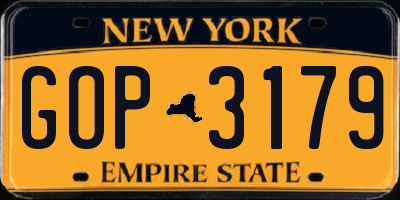 NY license plate GOP3179