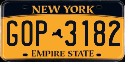 NY license plate GOP3182