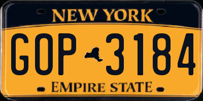 NY license plate GOP3184
