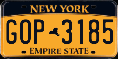 NY license plate GOP3185