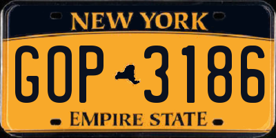 NY license plate GOP3186