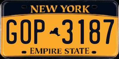NY license plate GOP3187