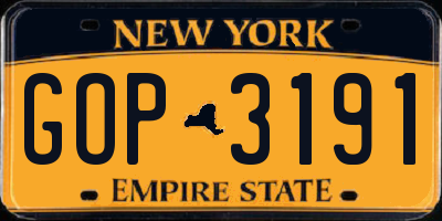 NY license plate GOP3191