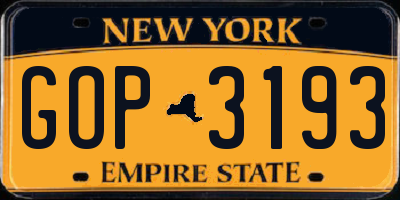 NY license plate GOP3193