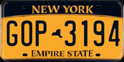NY license plate GOP3194