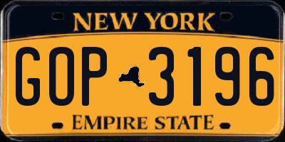 NY license plate GOP3196