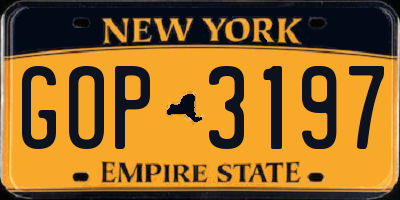 NY license plate GOP3197