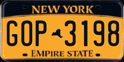 NY license plate GOP3198
