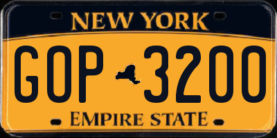 NY license plate GOP3200