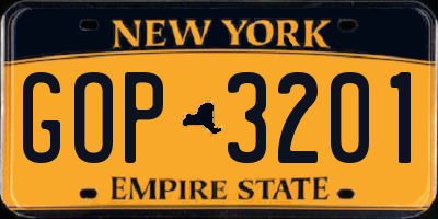 NY license plate GOP3201