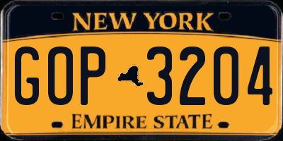 NY license plate GOP3204