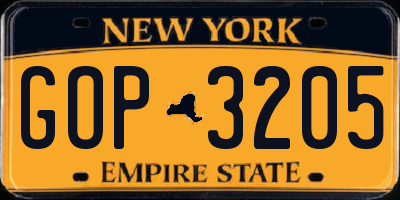 NY license plate GOP3205