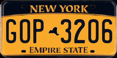 NY license plate GOP3206