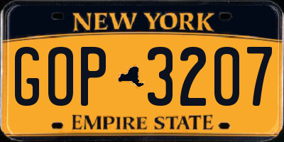 NY license plate GOP3207