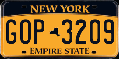NY license plate GOP3209