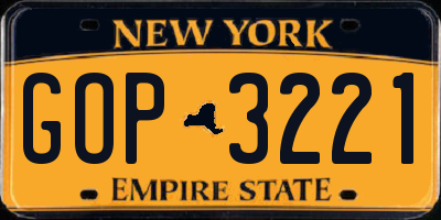 NY license plate GOP3221