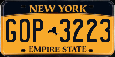 NY license plate GOP3223