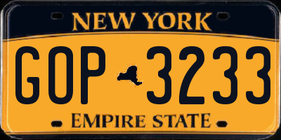 NY license plate GOP3233