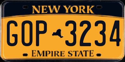 NY license plate GOP3234