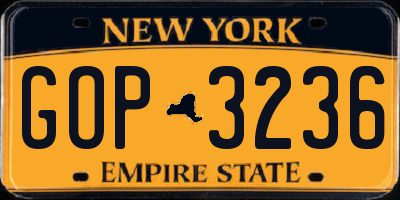 NY license plate GOP3236