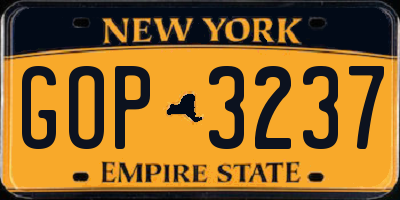 NY license plate GOP3237