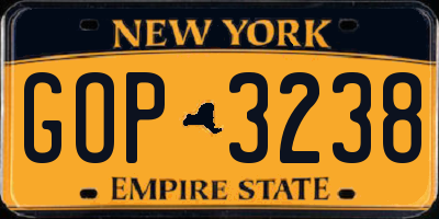 NY license plate GOP3238