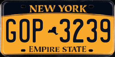 NY license plate GOP3239