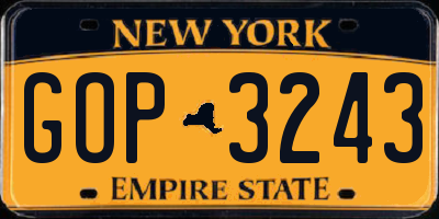NY license plate GOP3243