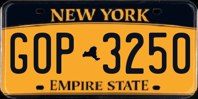NY license plate GOP3250