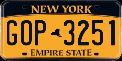 NY license plate GOP3251