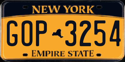 NY license plate GOP3254