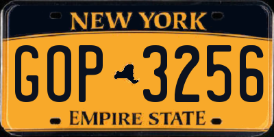 NY license plate GOP3256