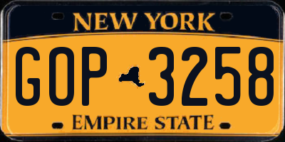 NY license plate GOP3258