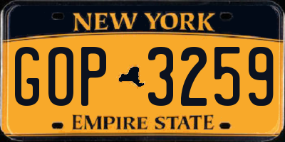 NY license plate GOP3259