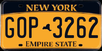 NY license plate GOP3262