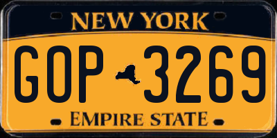 NY license plate GOP3269