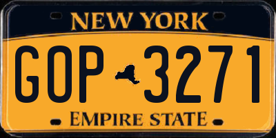 NY license plate GOP3271