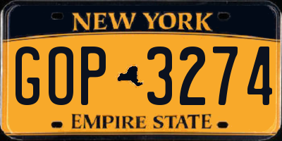 NY license plate GOP3274