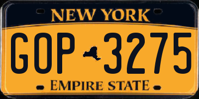 NY license plate GOP3275