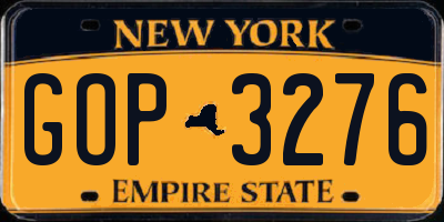 NY license plate GOP3276