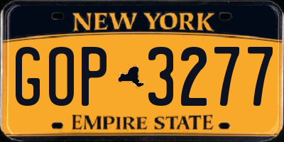 NY license plate GOP3277