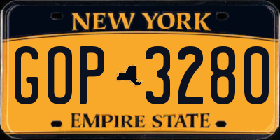 NY license plate GOP3280