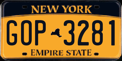 NY license plate GOP3281