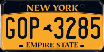 NY license plate GOP3285