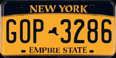 NY license plate GOP3286