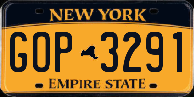 NY license plate GOP3291
