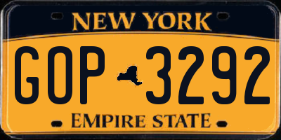 NY license plate GOP3292