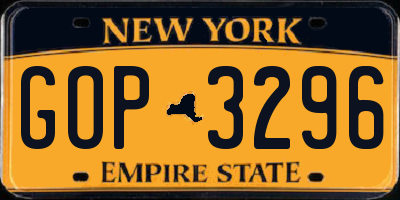 NY license plate GOP3296